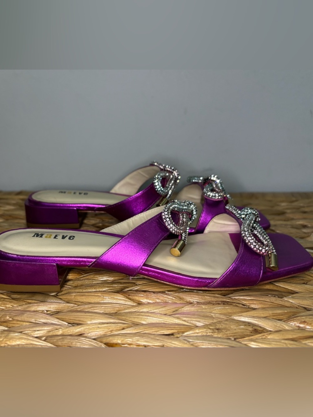 Maeve Anthropologie Magenta Satin Embellished Slide Sandals - Picture 9 of 15